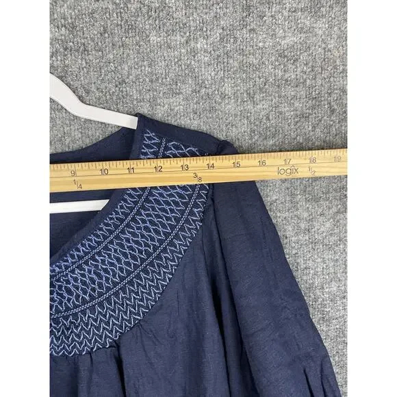 Mason Belle Women's Blouse XL Blue Smocking with Stitching Tye Clouser - Picture 2 of 9